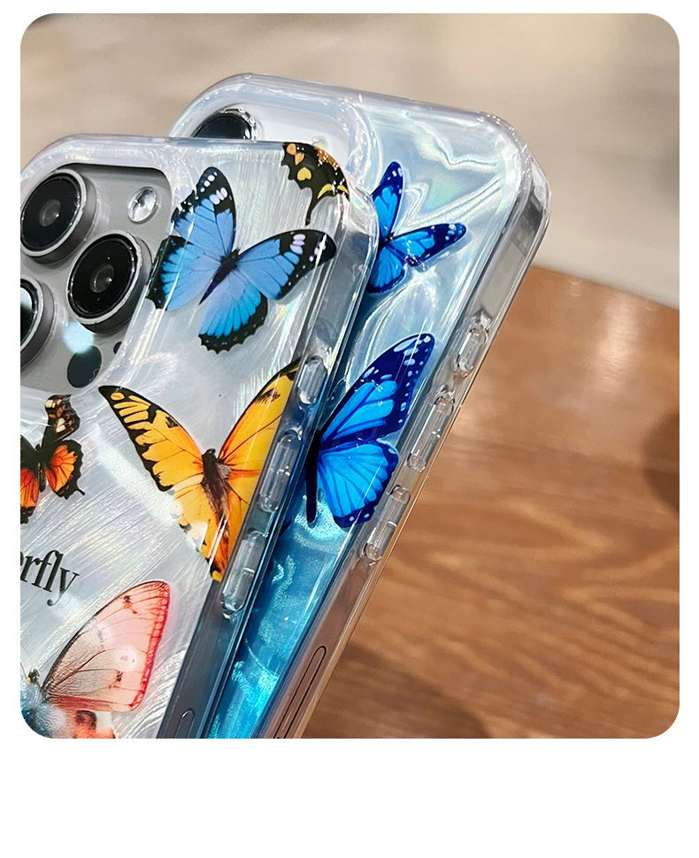 Luxury Letter Butterfly Silver Gradual feather sand Phone Case For iPhone