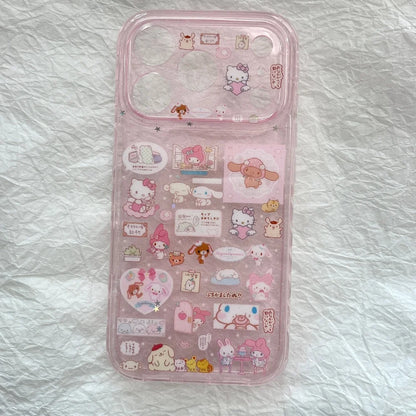 Cute Transparent Pink Kitty Stickers Phone Case For iPhone