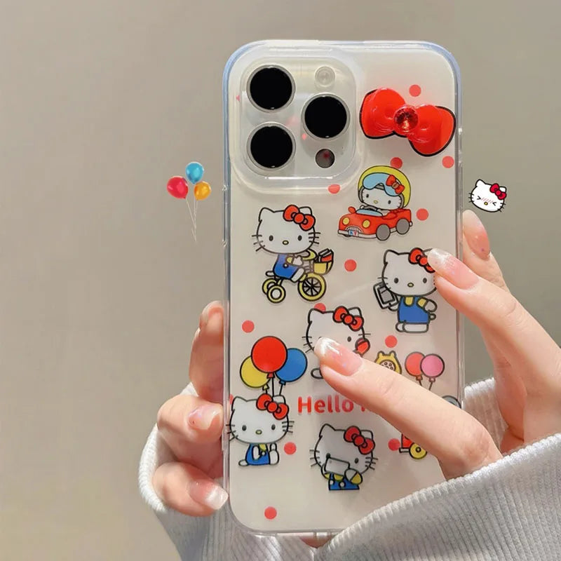 Hello Kitty Bicycle Balloon Strap Stand Phone Case For iPhone