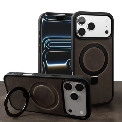 Magnetic Rotating Bracket Genuine Leather Phone Case For iphone