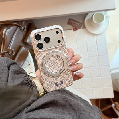 Korean Grid Pattern Fold 360° Rotating Ring Magnetic Bracket Phone Case For iPhone