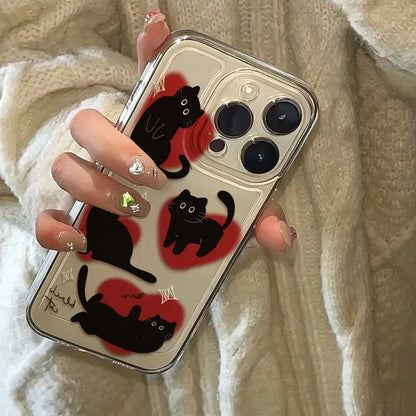 Lovely Love Heart Black Cat Phone Case