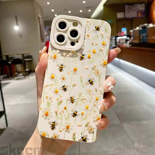 Cute Honeybee Flower Pattern Phone Case For iPhone