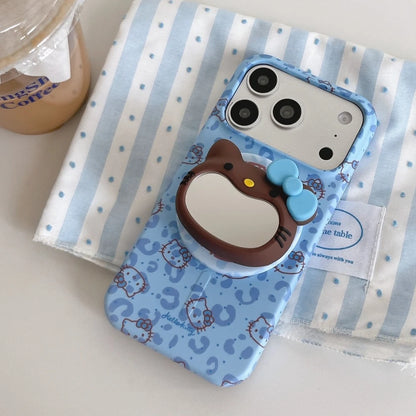 Cute Sanrio Hello Kitty Magnetic Makeup Mirror Holder Magsafe Wireless Charge Phone Case For iPhone