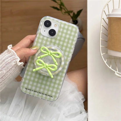 Simple Green Plaid Pattern Magnetic Phone Case