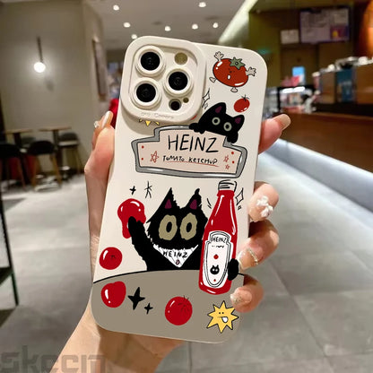 Tomato Sauce Black Cat Pattern Phone Case For iPhone