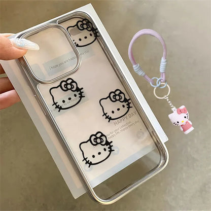 Black Hello Kitty Face Pink Strap Bow Phone Case For iPhone