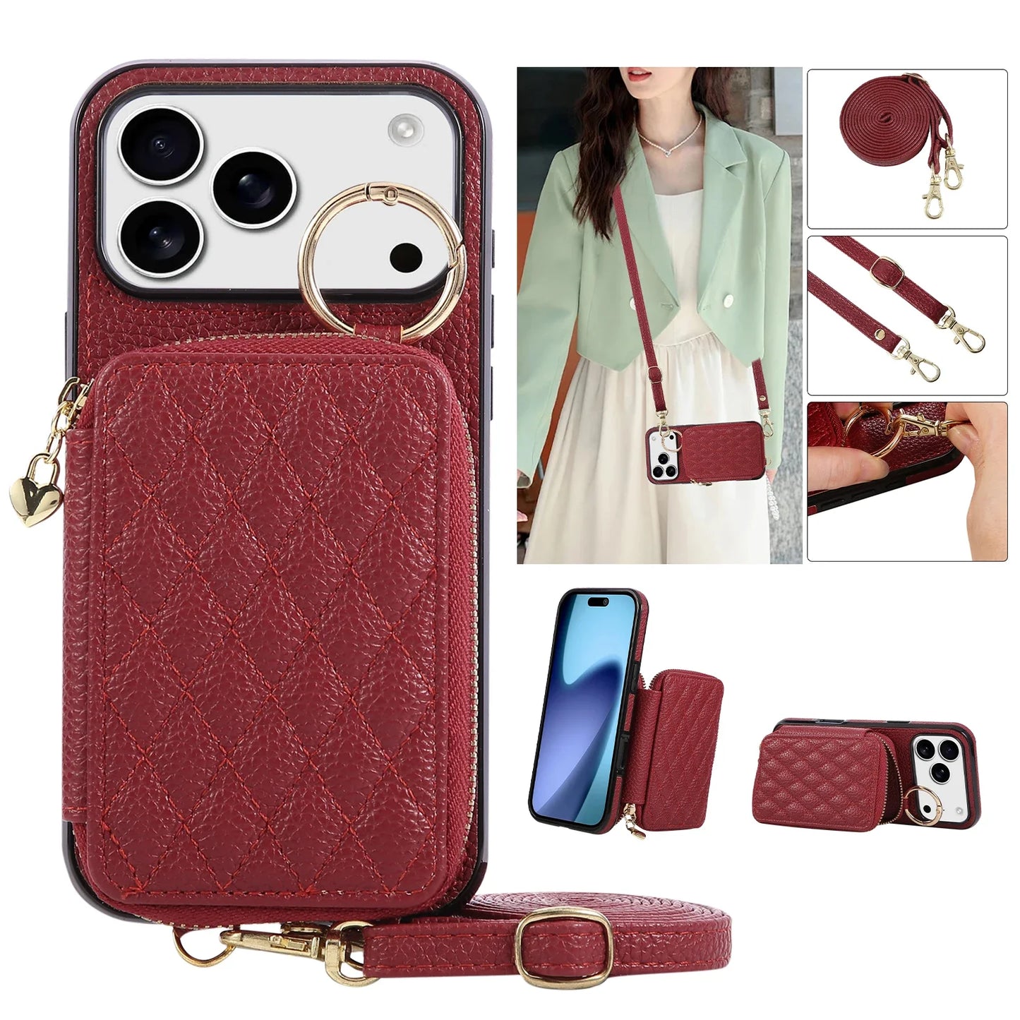Leather Crossbody Lanyard Phone Case  For iPhone