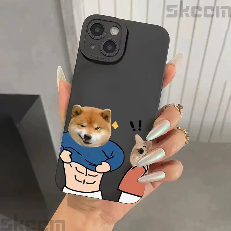 Funny Fitness Shiba Dog And Cat  Couple Phone Case For iPhone