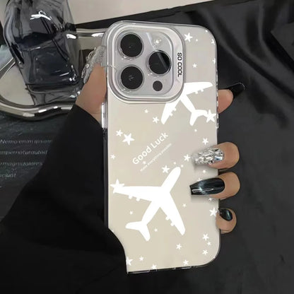 Fashion Stripe Pattern Lens Protect Plating Back Cover Fundas Phone Case