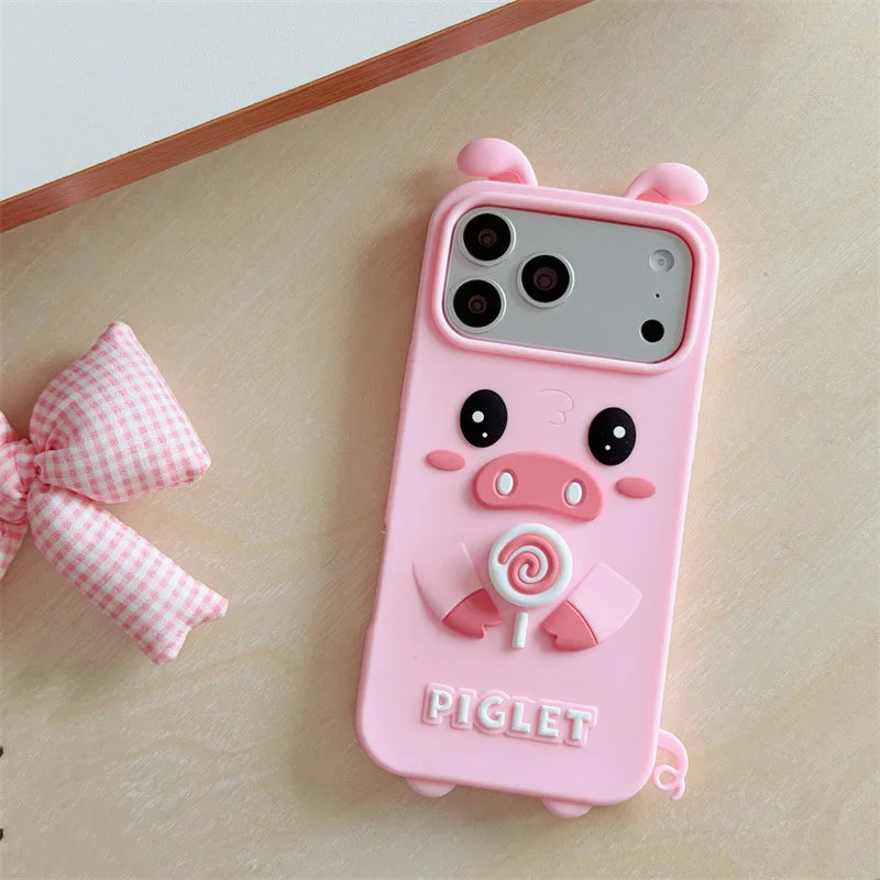 Korean 3D Rotating Candy Cartoon Pink Pig Pattern Soft Silicone Phone Case For  iPhone