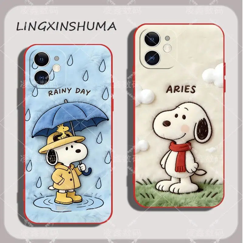 Cute Cartoon Anime Lucky Snoopy TPU All Covered Soft Phone Case Anti-drop For iPhone