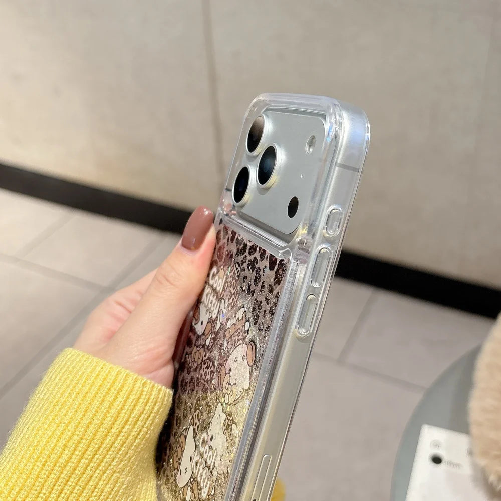 Cute IMD Leopard Print Quicksand Kitty Phone Case For iPhone