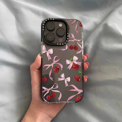 Ins Korean Lovely  Bow Cherry Phone Case For iPhone