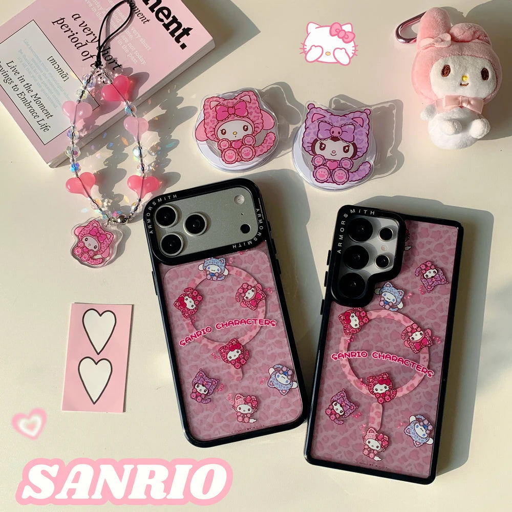 Leopard Print Cute Sanrio Melody Magnetic Holder Wireless Charge Phone Case For iPhone