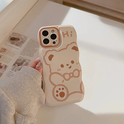 Korean Cartoon Bear Pattern Wavy Edge Phone Case For iPhone