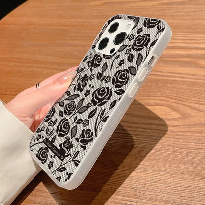 Black Lace Pattern Rose Flower Phone Case For iPhone