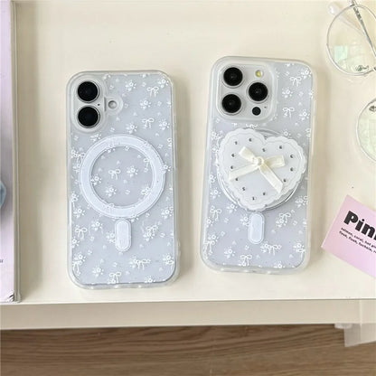 Cute White Flower Bowkont Magnetic Phone Case