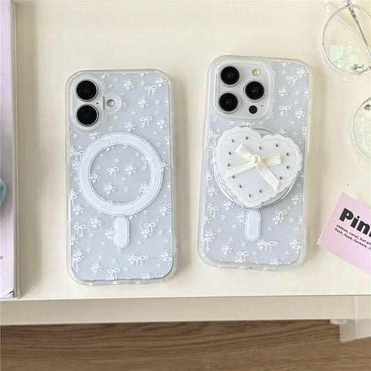 Cute White Flower Bowkont Magnetic Phone Case