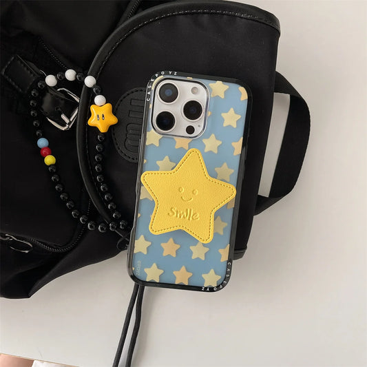 Cute New Yellow Five-Pointed Star Bracket Lanyard Phone Case For iPhone