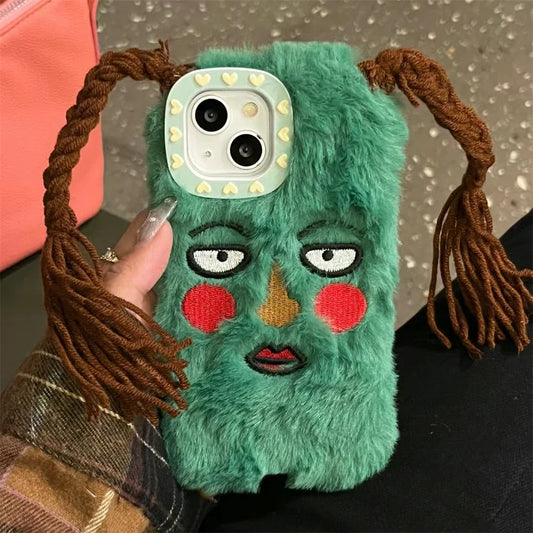 Korean Cute Funny Ugly Blush Face Fur Phone Case