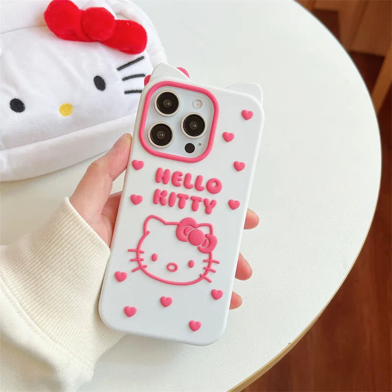 Cute Cartoon Bowknot Hello Kitty Love Heart Soft Silicone Phone Case For iPhone