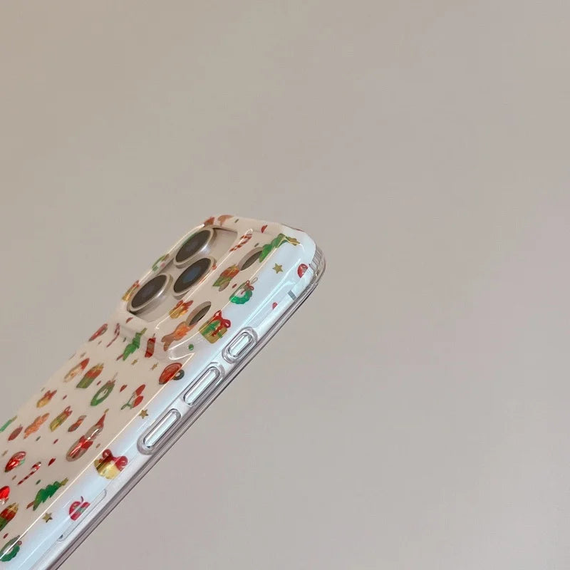 Cute Christmas Cartoon Santa Claus Gingerbread Man Wishing Tree Sparkling Phone Case For iPhone