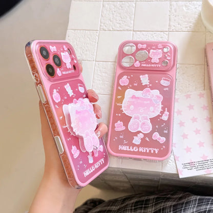 Kawaii Cartoon Sanrio Cute 3D Cartoon Pink KT Stand Holder Phone Case For iPhone