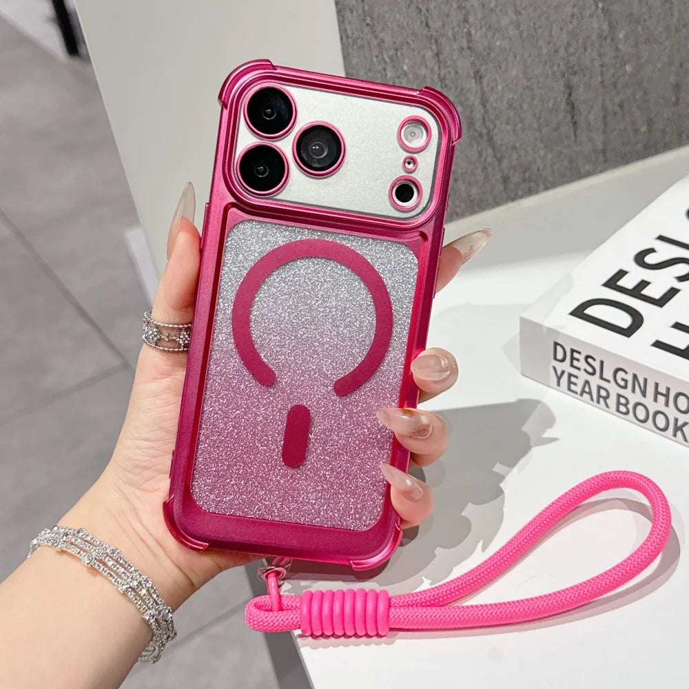 Glitter For Magsafe Lanyard Plating Case  For iPhone
