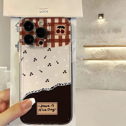 Checkered Cherry With Small Flowers Protective Phone Case