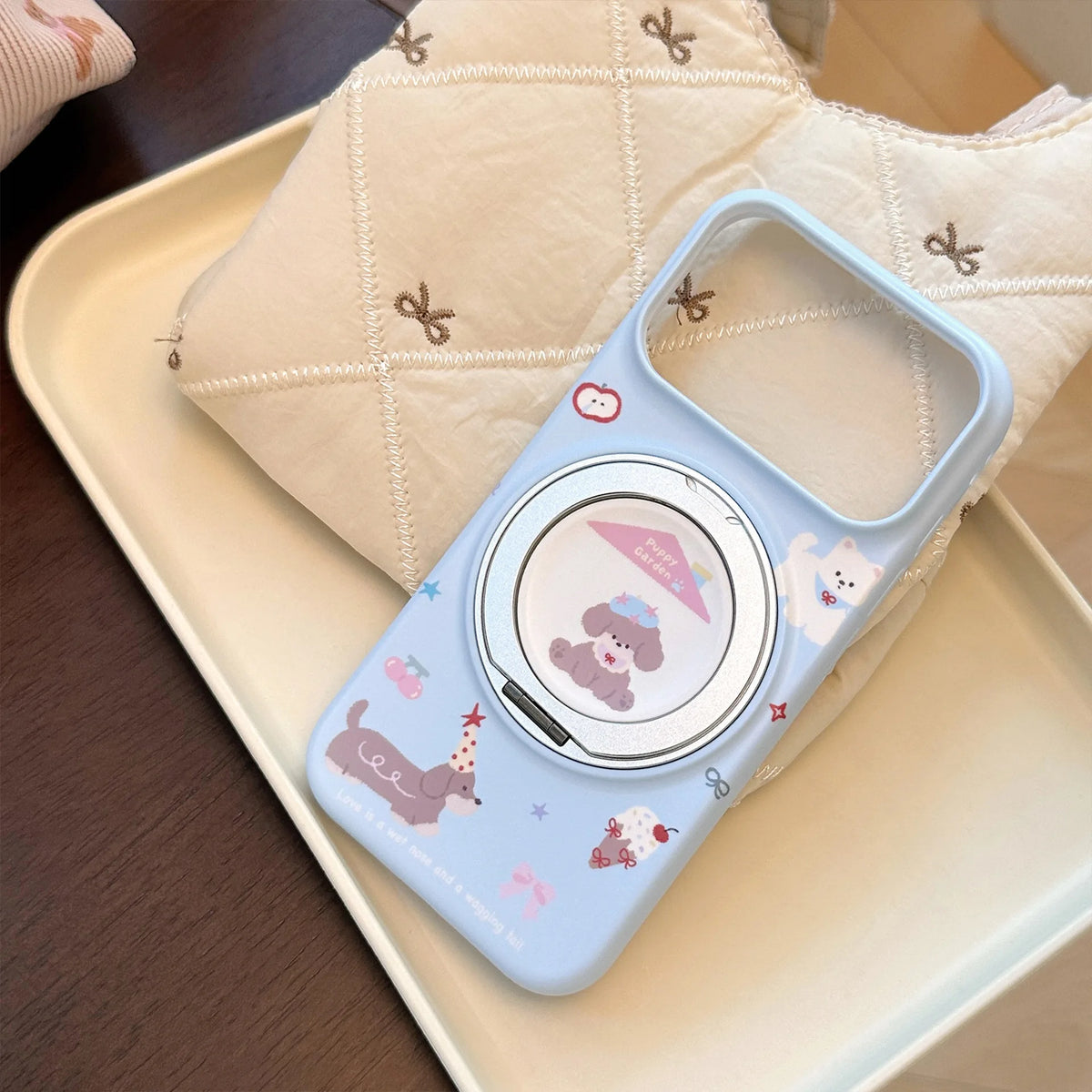 Korean Fold 360° Rotating Cartoon Puppy House Magnetic Holder Phone Case For iPhone