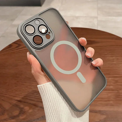 Magnetic Luxury Lens Protector Matte Translucent Case For iPhone