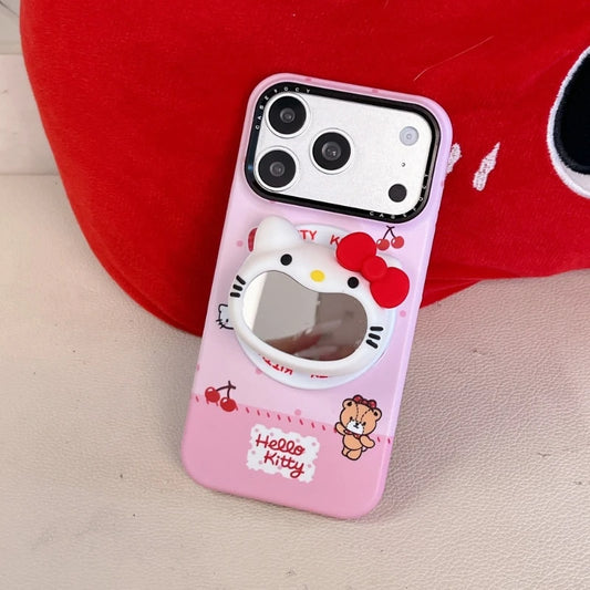 Cute Sanrio Hello Kitty Magnetic Makeup Mirror Holder Magsafe Wireless Charge Phone Case For iPhone