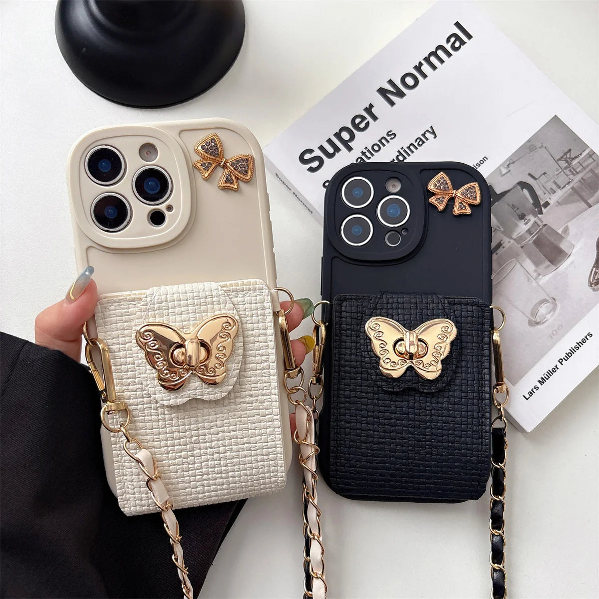 Cartoon Butterfly Crossbody Wallet Card Bag Phone Case For iPhone