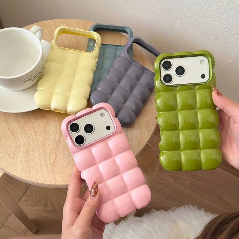 Cartoon Lattice 3D Block Plating Case  For iPhone