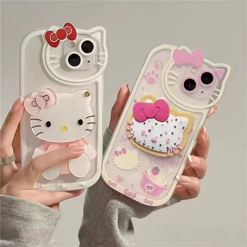 Hello Kitty Makeup Mirror Stand Phone Case For iPhone