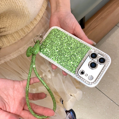 Blingbling Shining Glitter Rhinestone With Bow Lanyard Camera Lens Proteciton Phone Cover Case For iPhone