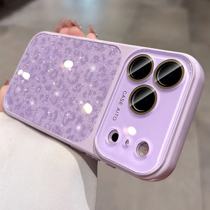 Glitter Leopard Print Wrist Strap Case  For iPhone