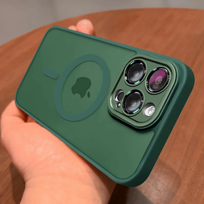 Magnetic Luxury Lens Protector Matte Translucent Case For iPhone