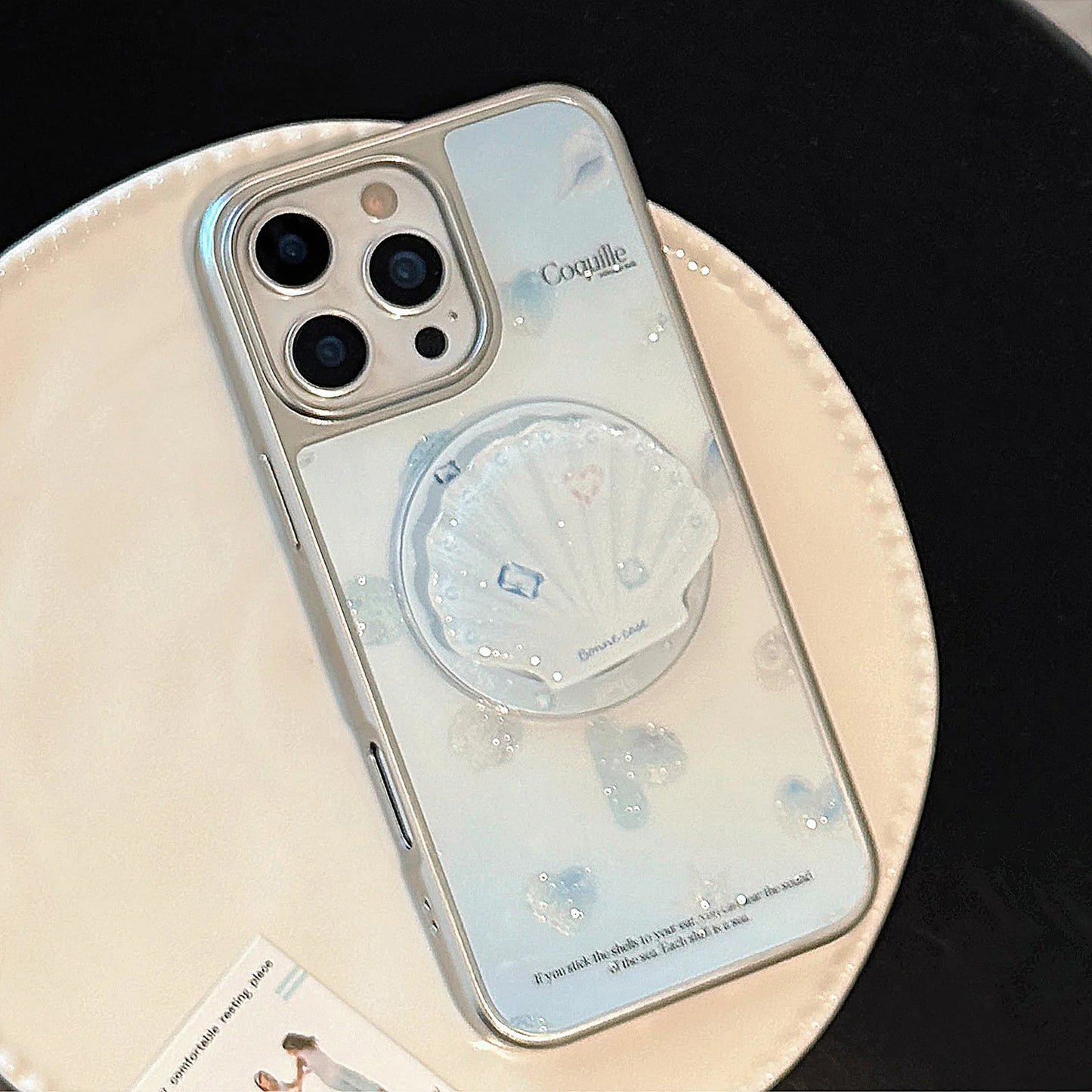 Summer Blue Ocean Shell Bracket Sparkly Glitter Magnetic Phone Case For iPhone