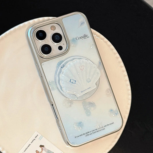 Summer Blue Ocean Shell Bracket Sparkly Glitter Magnetic Phone Case For iPhone