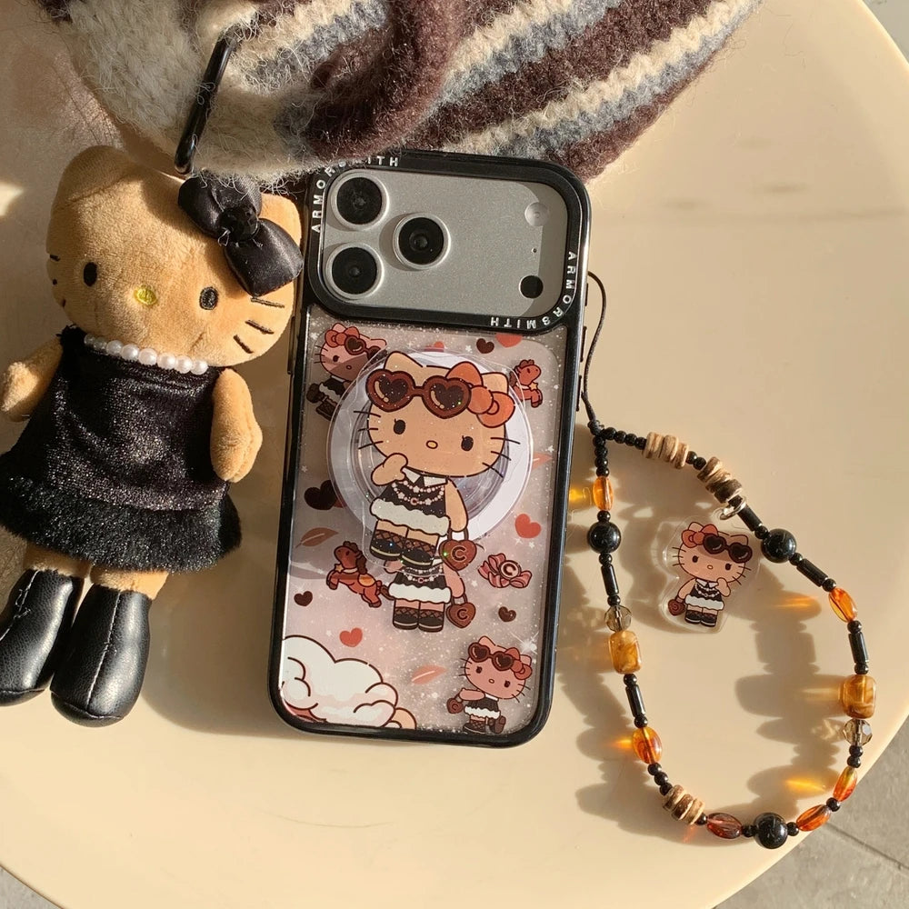 Magnetic Grip Holder Magsafe Wireless Charge Sanrio Hello Kitty Phone Case For iPhone