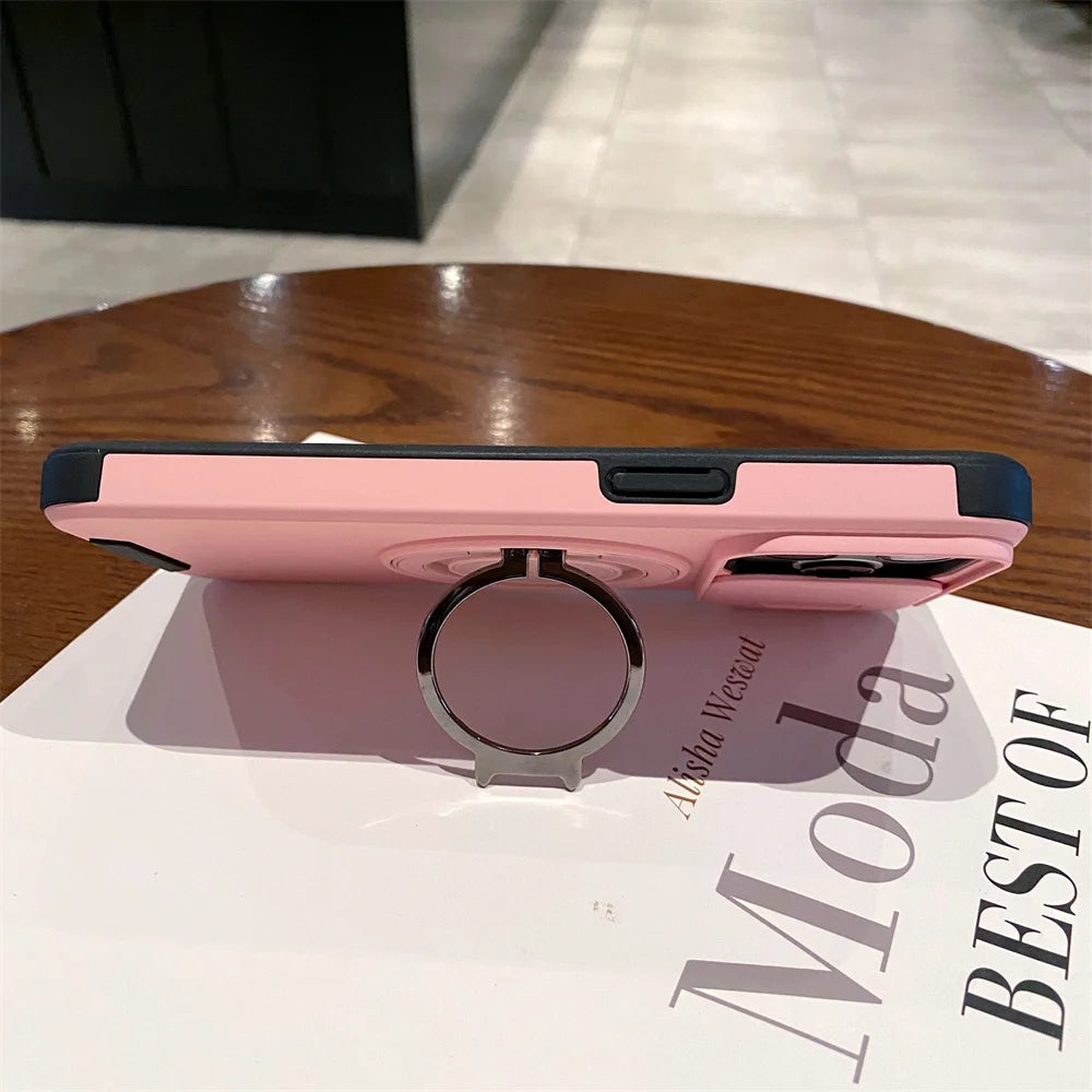 Rotation Stand Slide Camera Protector Magnetic Phone Case For iPhone
