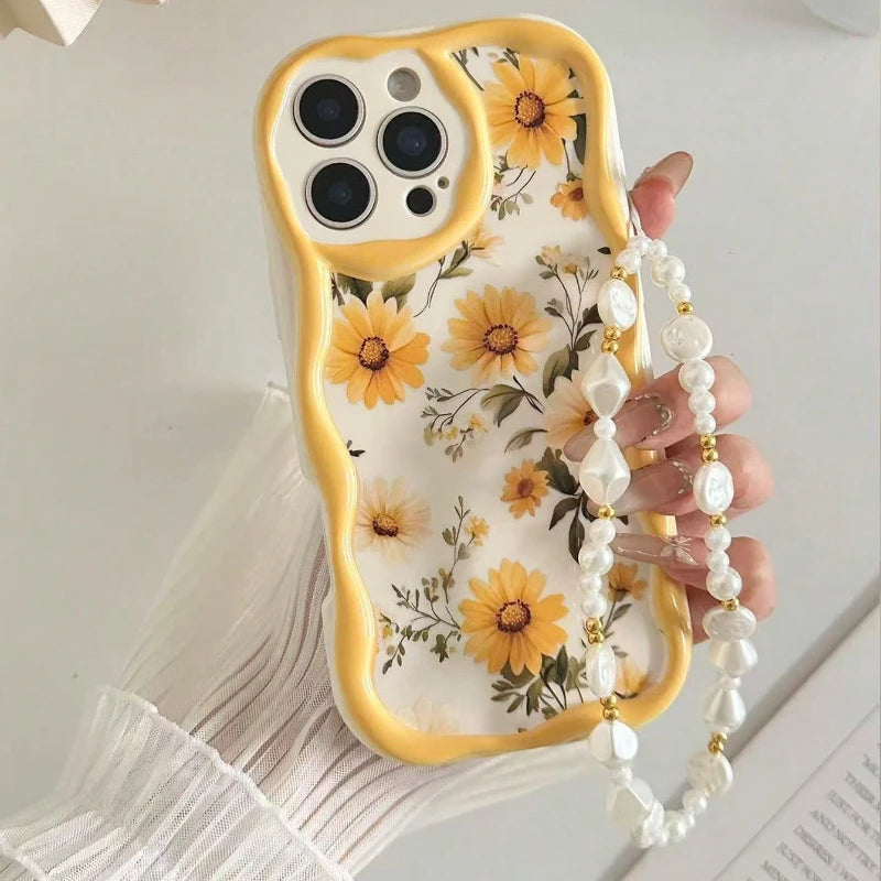 Cute Flowers Pattern Cream Wavyedge Phone Case For iPhone