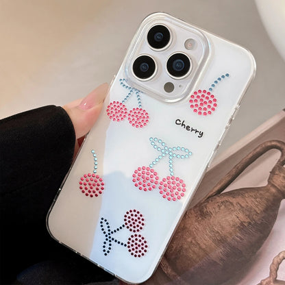Korean Sparkling Diamond Cherry Phone Case For iPhone