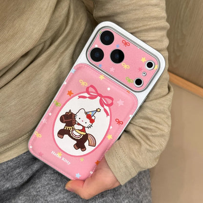 Korean Pink Riding Kitty Large Window Leather Phone Case For iPhone