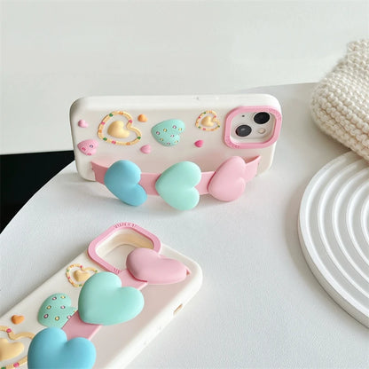 3D Love Heart Wrist Strap Phone Case For iPhone