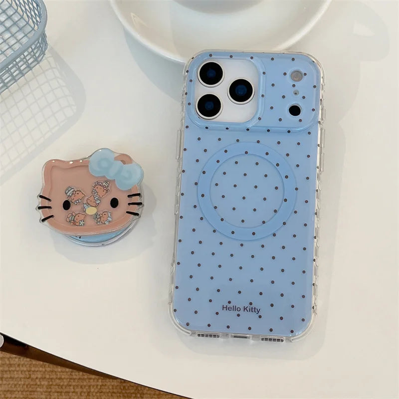 Korean Blue Polka Dot Magnetic Phone Cover For iPhone