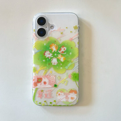 Cartoon cute Lucky Cat Clover Star Phone C ase