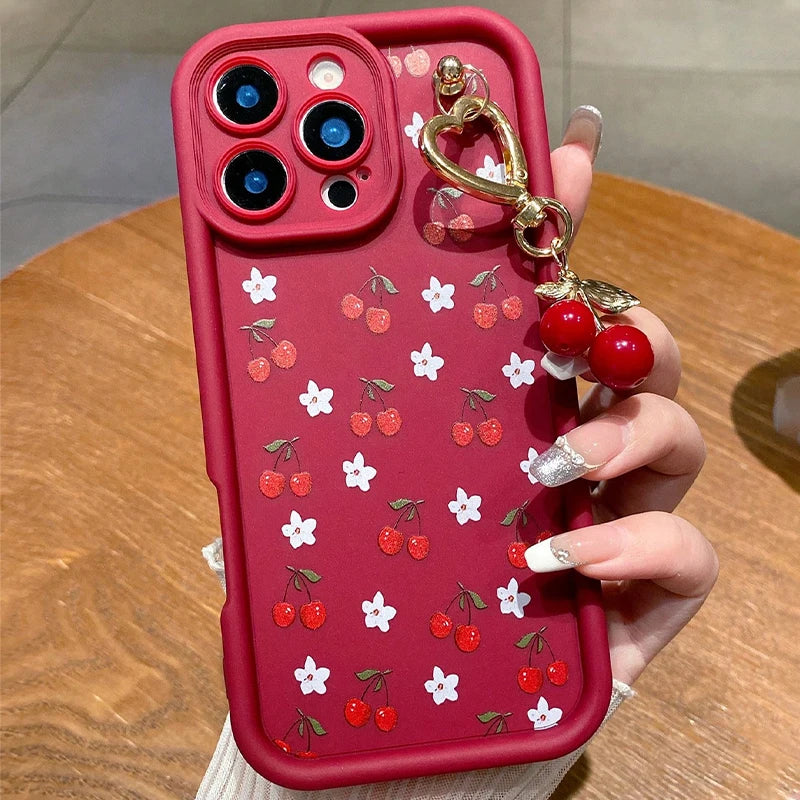 Cute 3D Cherry Pendant Charm Pattern Phone Case For iPhone